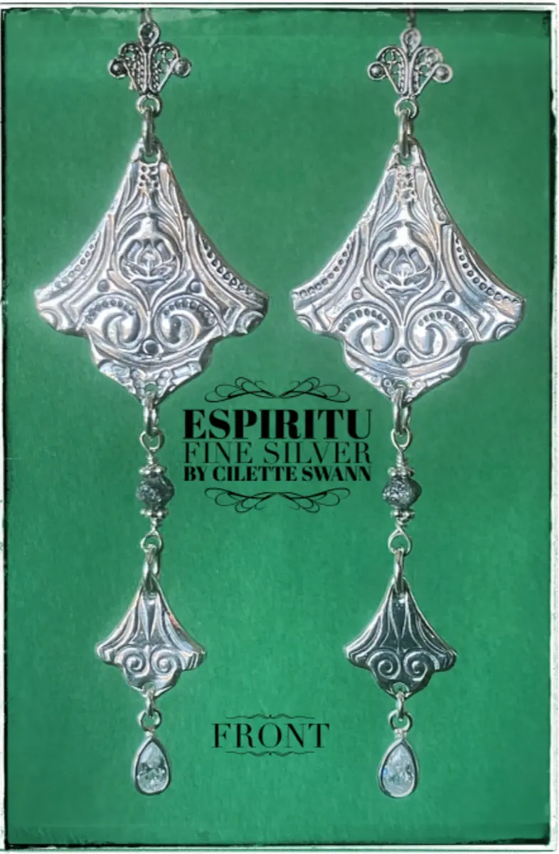 Fine silver earrings with grey raw-cut diamonds