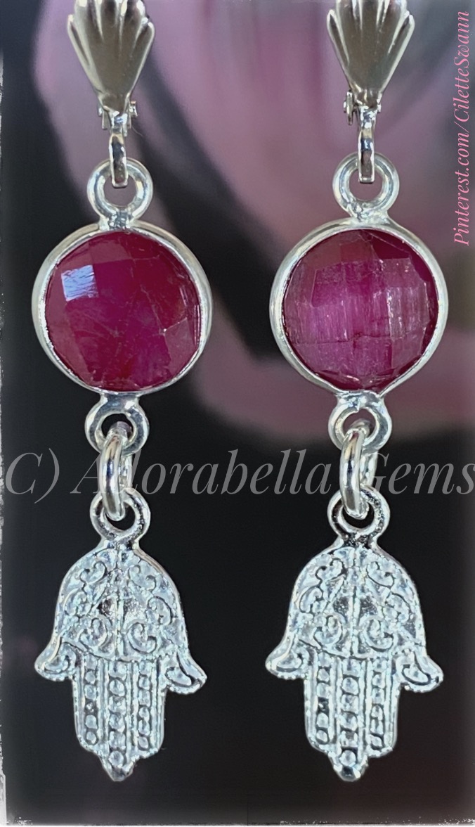 Raw-cut ruby and sterling silver earrings